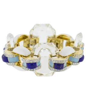 White Enamel Lapis Diamond Bracelet