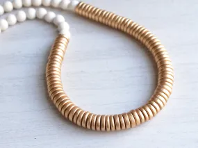 White Gold Long Beaded Chunky Boho Statement Necklace - Elena
