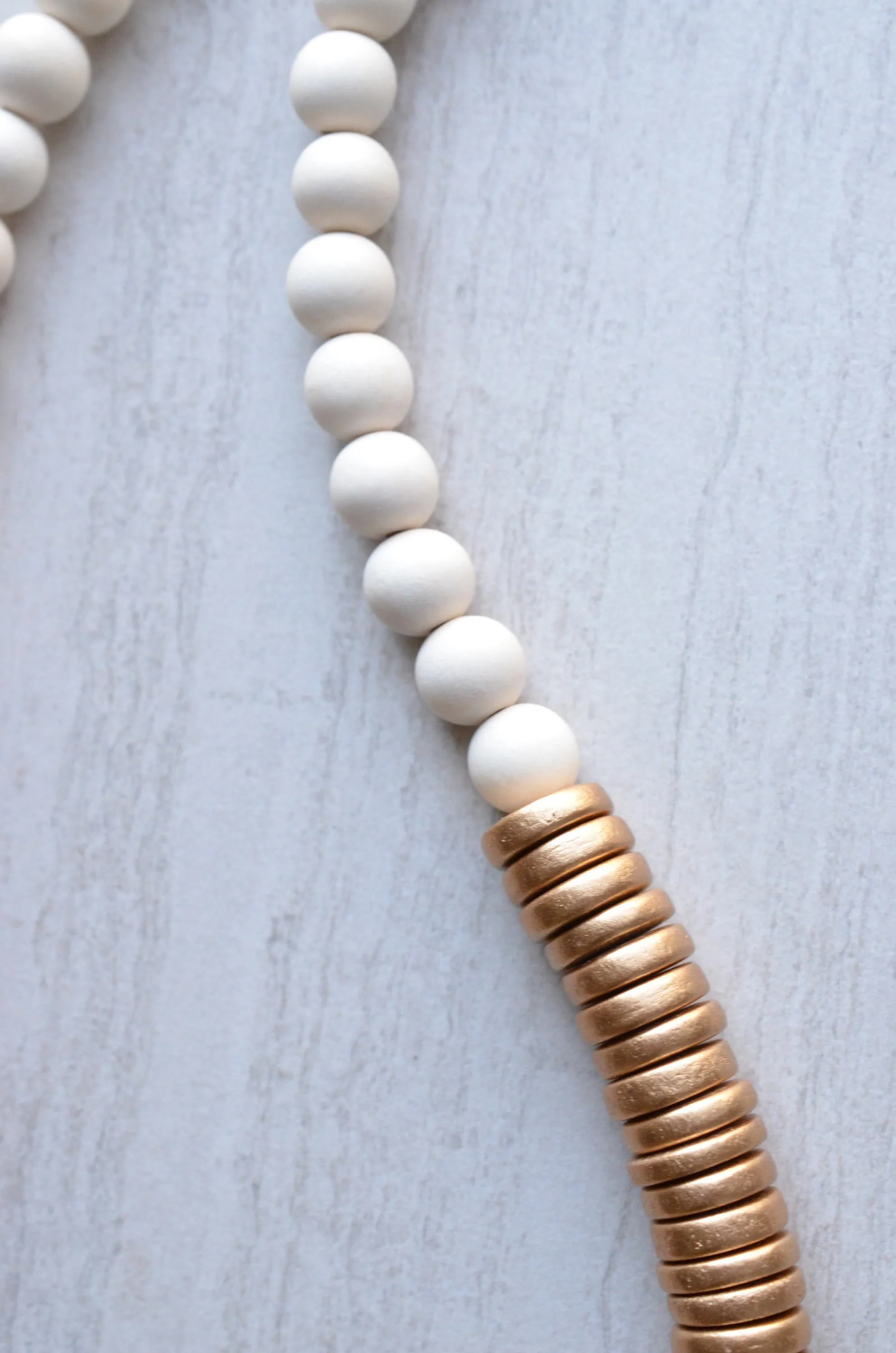 White Gold Long Beaded Chunky Boho Statement Necklace - Elena