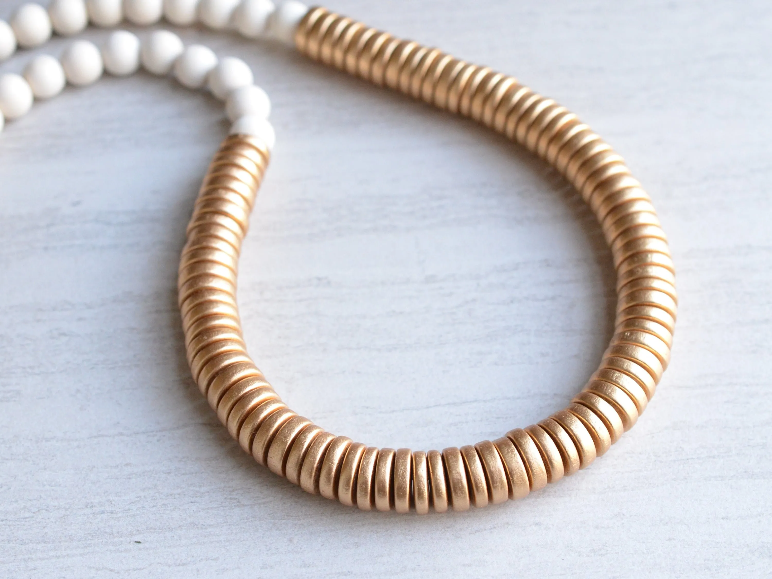 White Gold Long Beaded Chunky Boho Statement Necklace - Elena