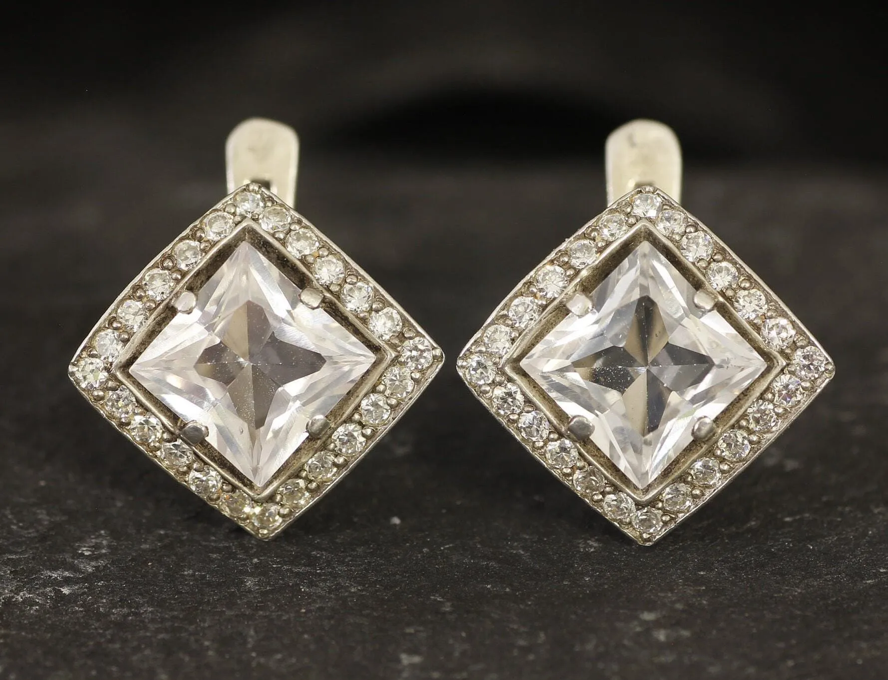 White Topaz Earrings - Princess Cut Studs - Topaz Square Earrings