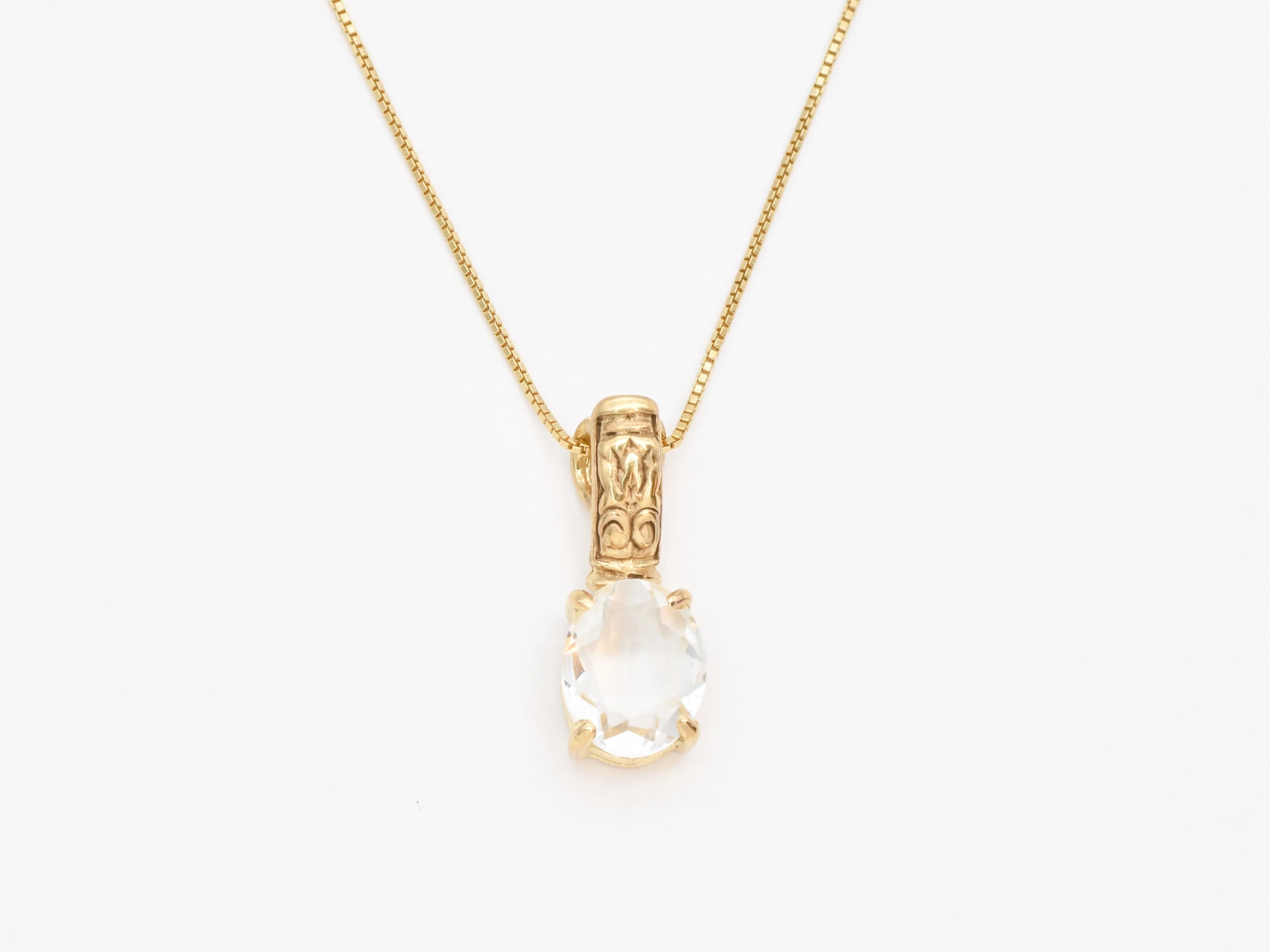 White Topaz Pendant - Gold Sparkly Necklace - Tribal Boho Necklace