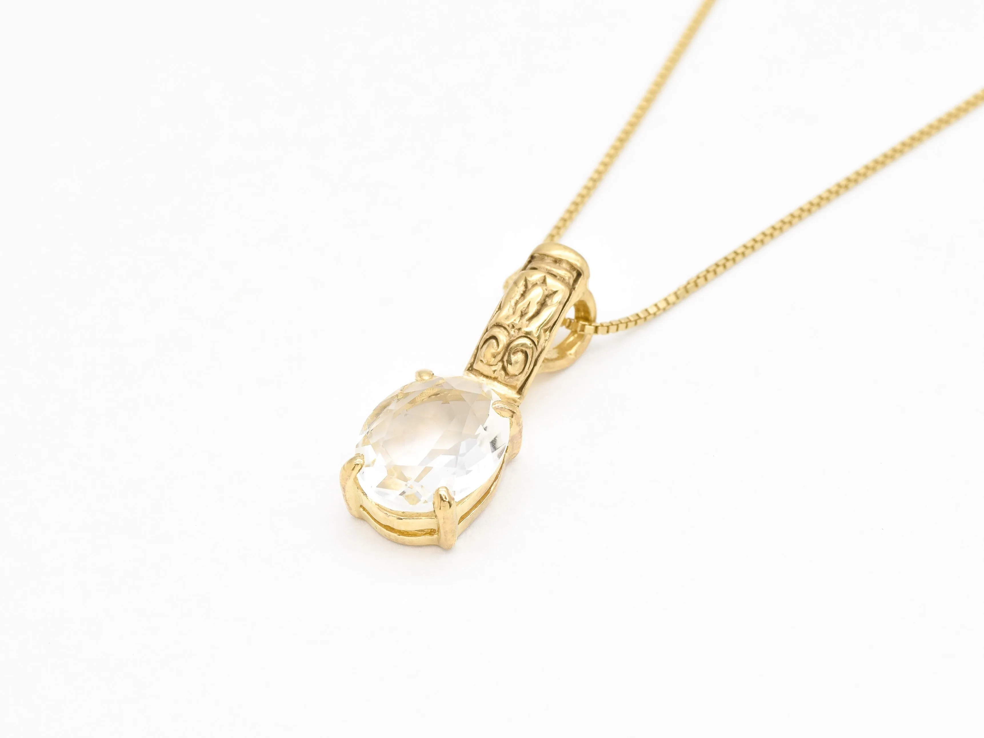 White Topaz Pendant - Gold Sparkly Necklace - Tribal Boho Necklace