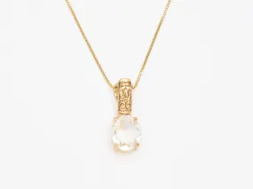 White Topaz Pendant - Gold Sparkly Necklace - Tribal Boho Necklace