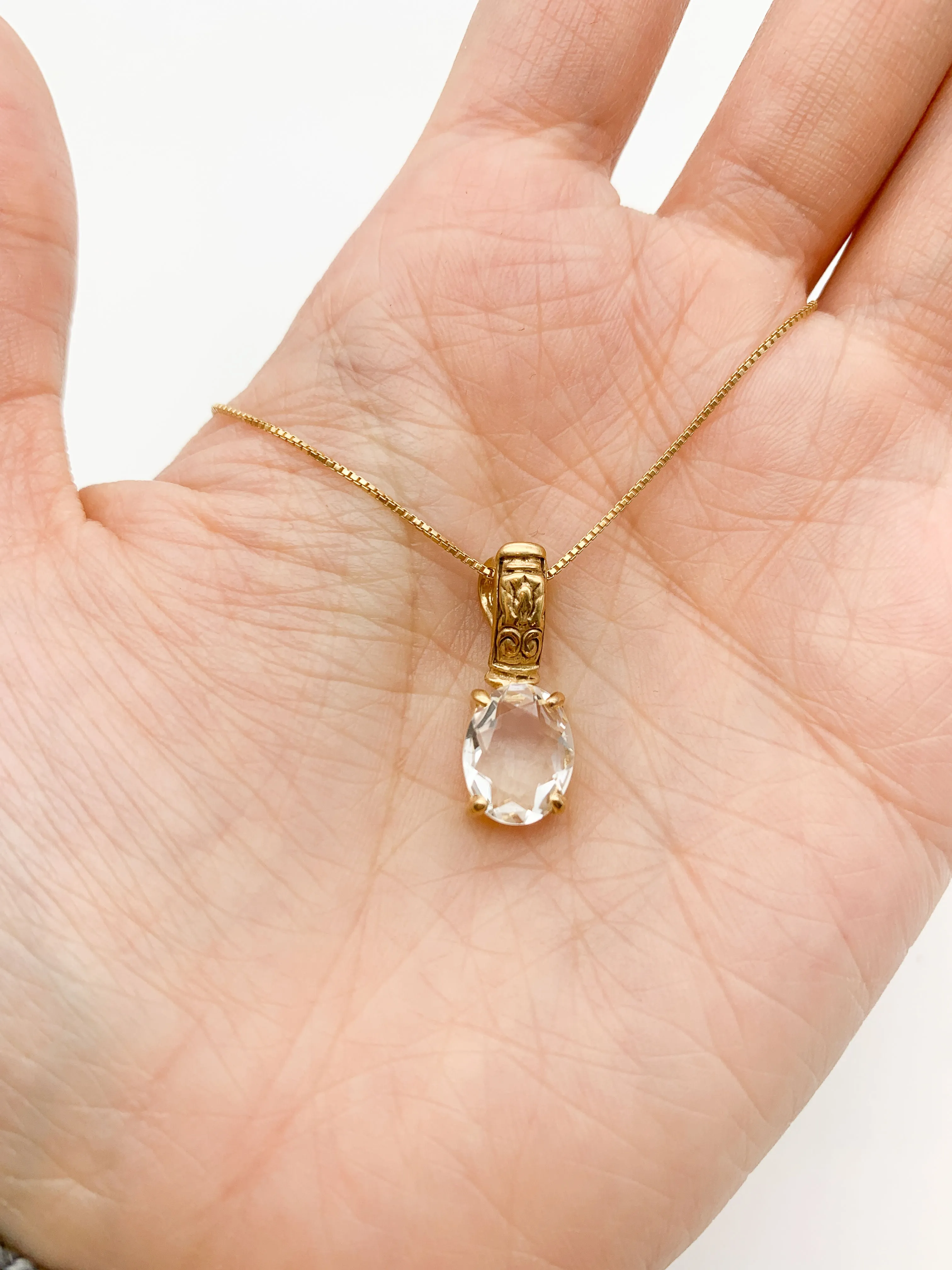 White Topaz Pendant - Gold Sparkly Necklace - Tribal Boho Necklace