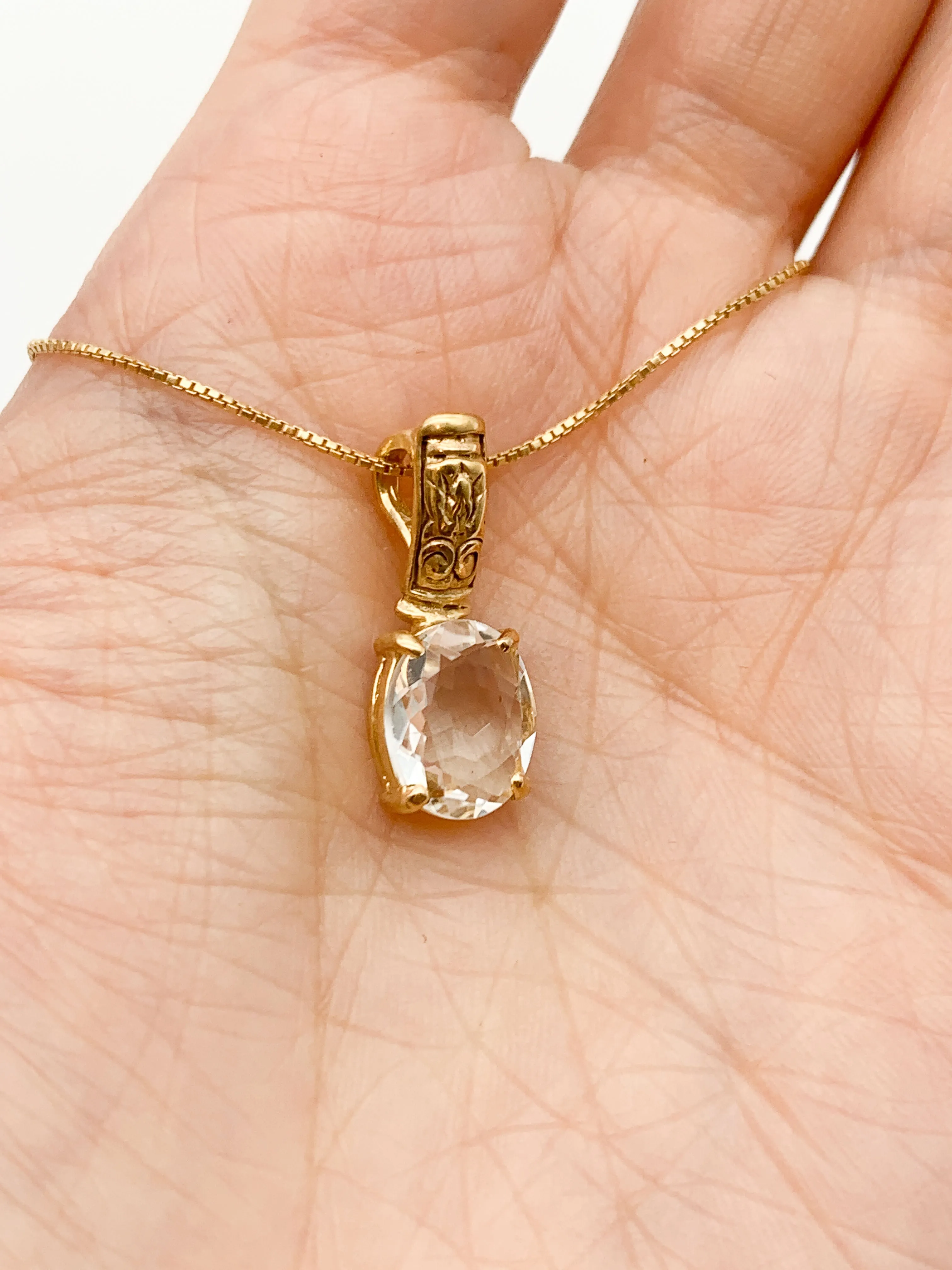White Topaz Pendant - Gold Sparkly Necklace - Tribal Boho Necklace