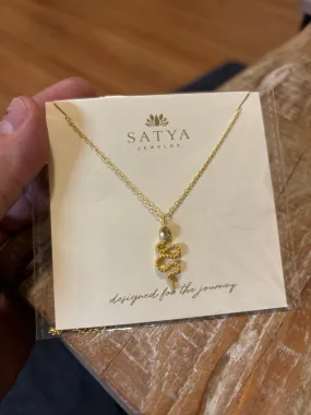 White Topaz Snake Pendant Necklace