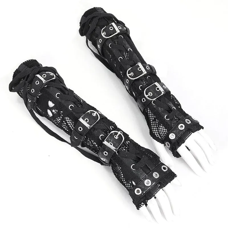 Women's Punk Mesh Multi-buckle Gloves