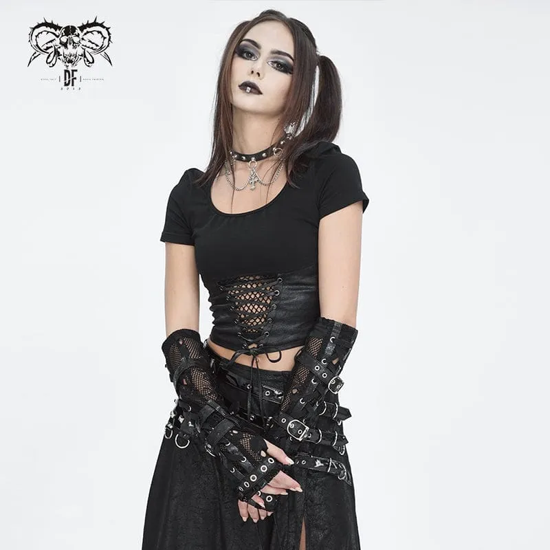 Women's Punk Mesh Multi-buckle Gloves