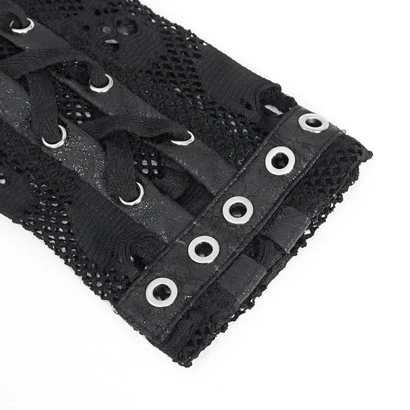 Women's Punk Mesh Multi-buckle Gloves
