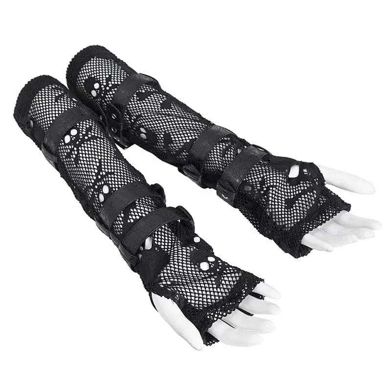 Women's Punk Mesh Multi-buckle Gloves