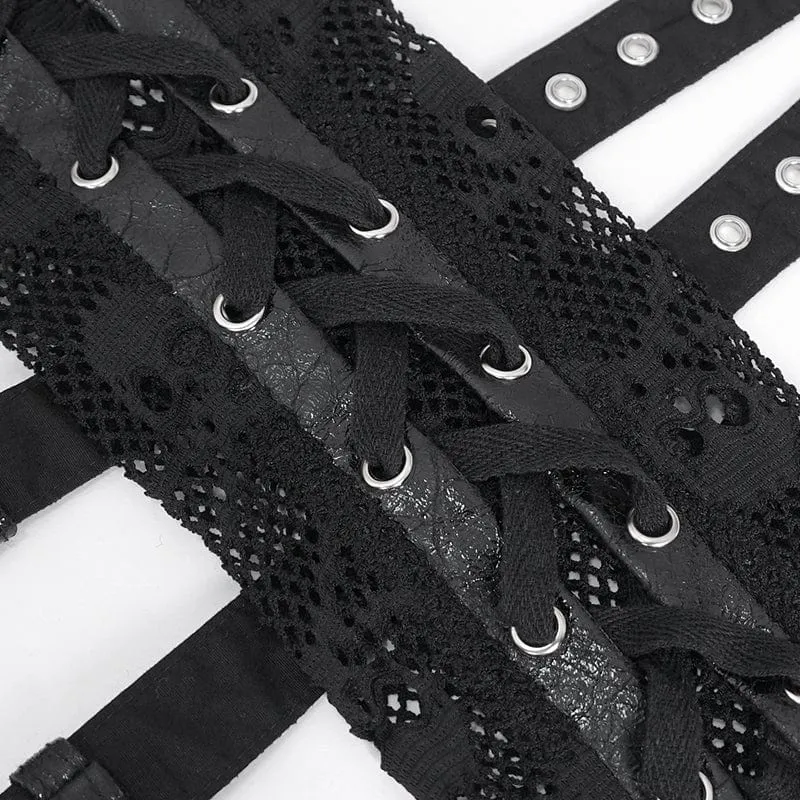 Women's Punk Mesh Multi-buckle Gloves