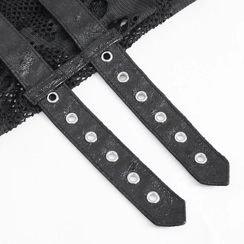 Women's Punk Mesh Multi-buckle Gloves