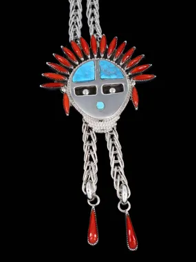 Zuni Pueblo Sunface Turquoise and Coral Necklace